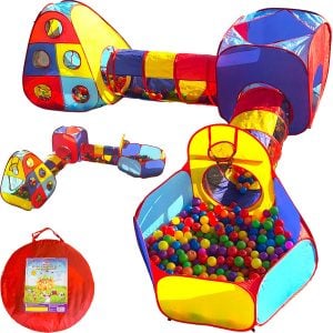 Playz 5pc kids playhouse Jungle Gym w/ Pop Up Tents, Tunnels, and Basketball Pit