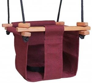 Baby KEA Swing, Burgandy Indoor or Outdoor Wood, Rope, Canvas Swing