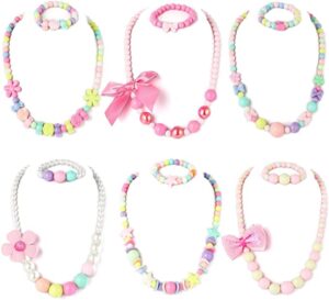 PinkSheep Beaded Necklace and Beads Bracelet for Kids