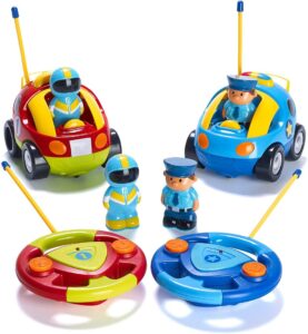 Prextex Pack of 2 Cartoon R/C Police Car and Race Car Radio Control Toys