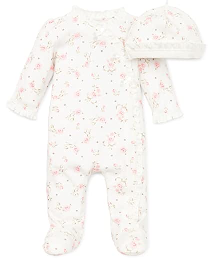 Layette Footie Rose Floral Ivory Print